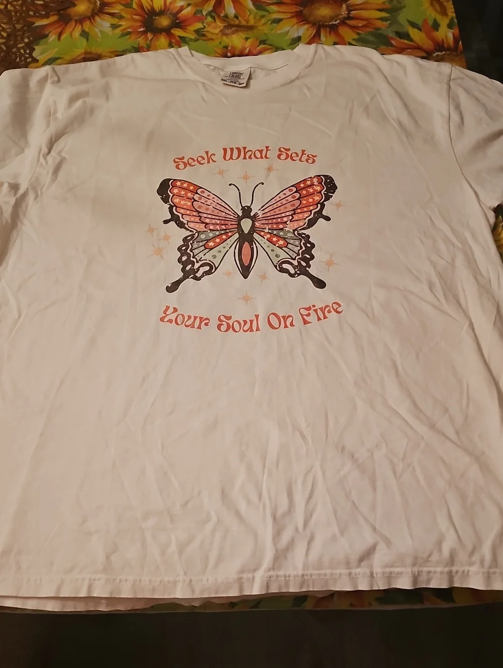 Comfort Colors White Tee with Pink and Orange Butterfly Graphic